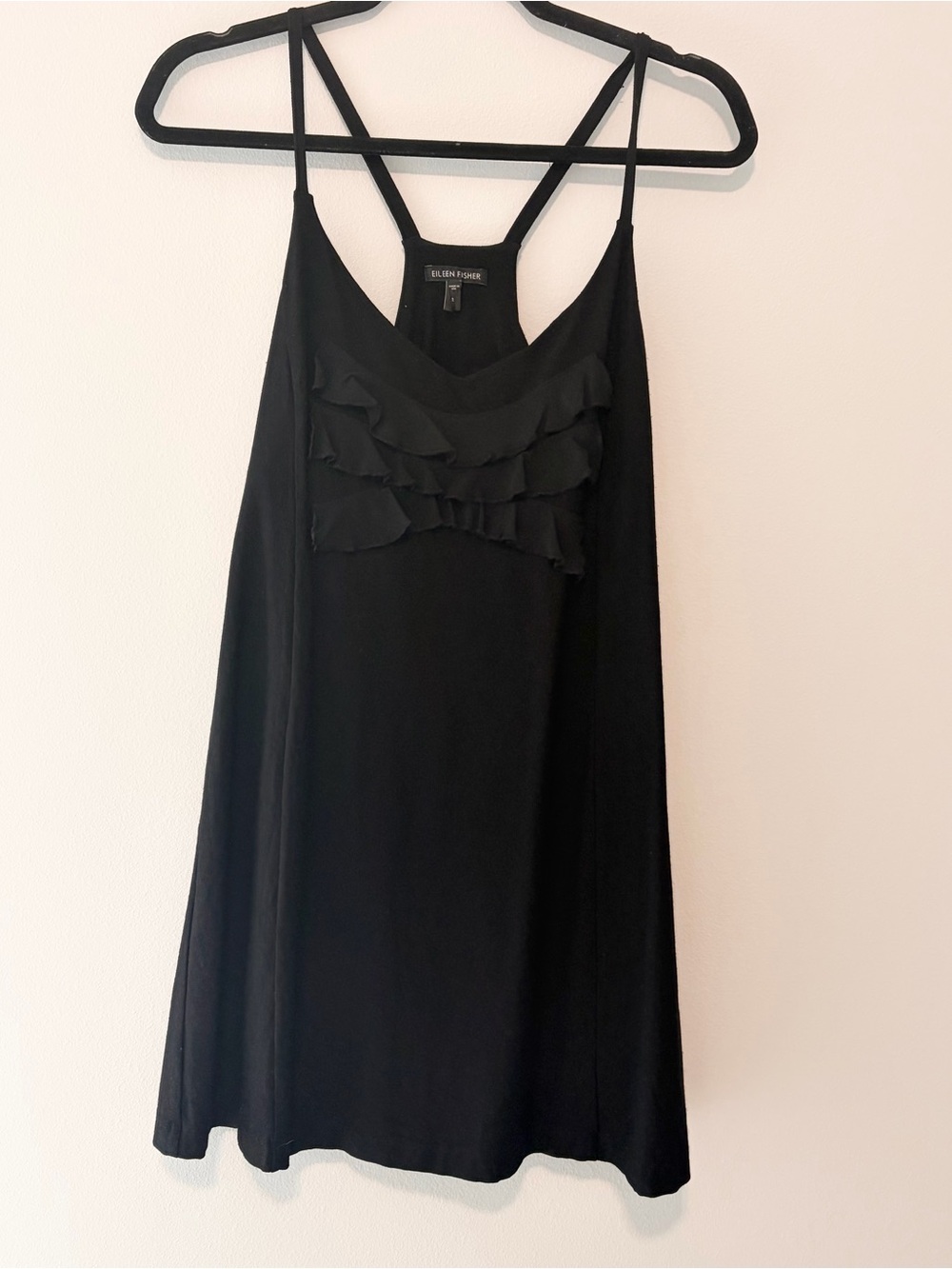 Eileen Fisher Black Ruffle Slip Dress Small Minimalist Chic